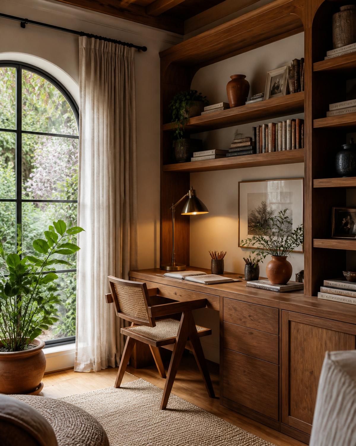 Teak library, garden window