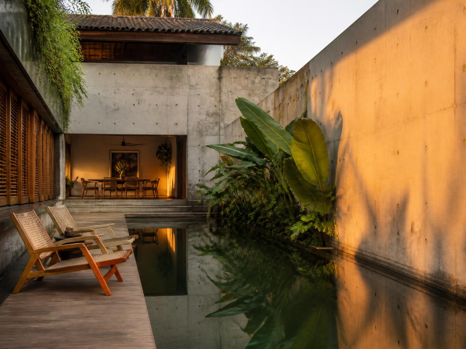 Concrete, pool & banana leaf